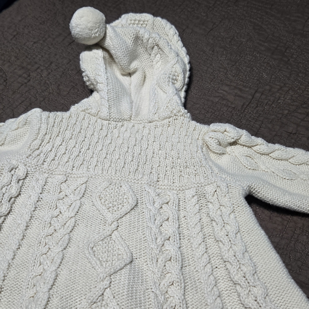 Ralph Lauren cable knit jacket attached hood embroidered pony ivory baby girl 6M - Picture 5 of 9